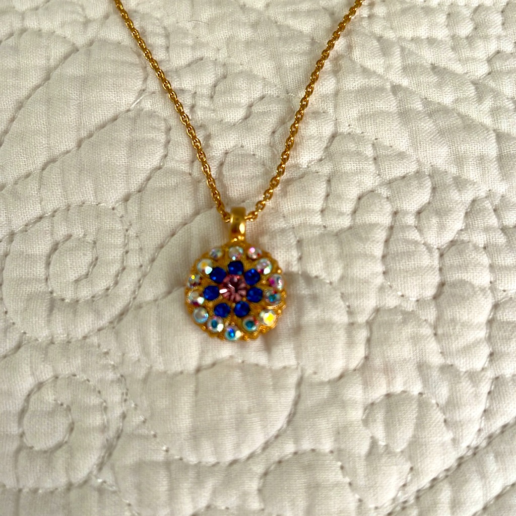 Mariana Guardian Angel Necklace With Blue Purple Clear Crystals Euc 32$